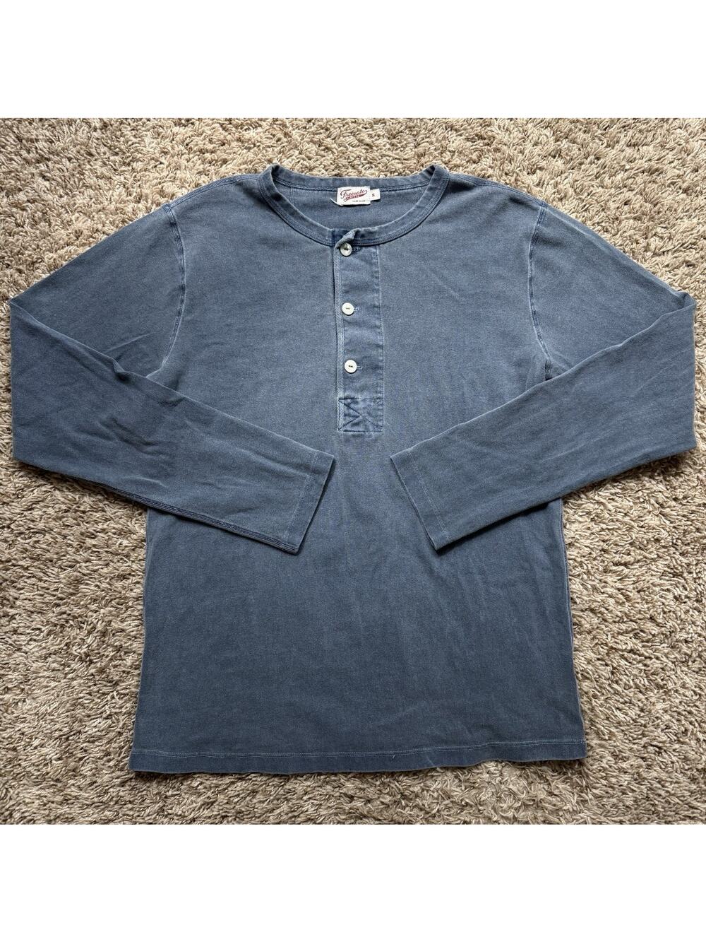 Men's Freenote cloth Long Sleeve Henley Shirt - 100% cloth Washed Blue